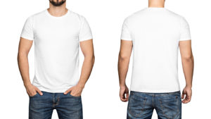 front and back of man in white t-short