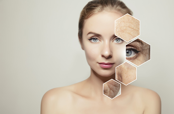 woman's face and close ups of her eyes and skin